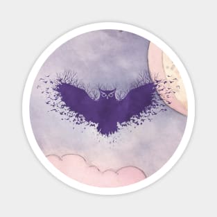 Purple Fairy Tale Owl with Moon and Stars Magnet